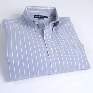 Vintage Polo Ralph Lauren Oxford Cloth Shirt 16-34 Blue White Stripe OCBD